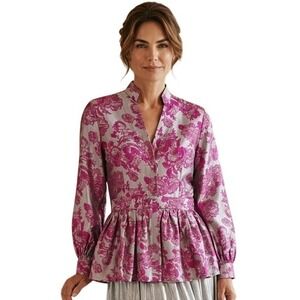 Noble 31 Elegant 100% Silk Sophisticated  Womens Size Medium Peplum Romantic Top
